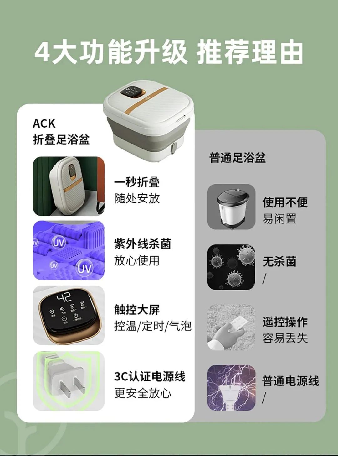 恒温足浴盆带按摩滚轮杀菌加热舒适方便